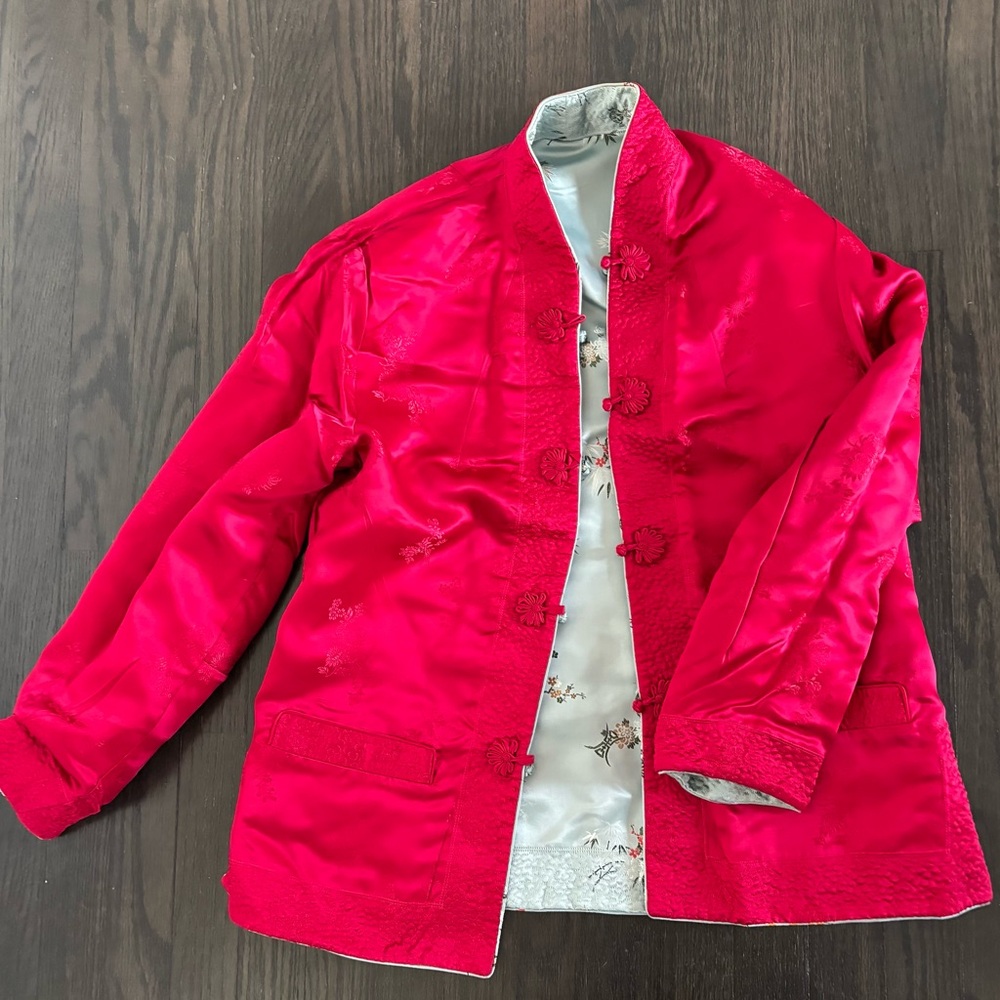 Vintage 60’s  Satin Reversible Jacket with Asian details.  Frog closures.